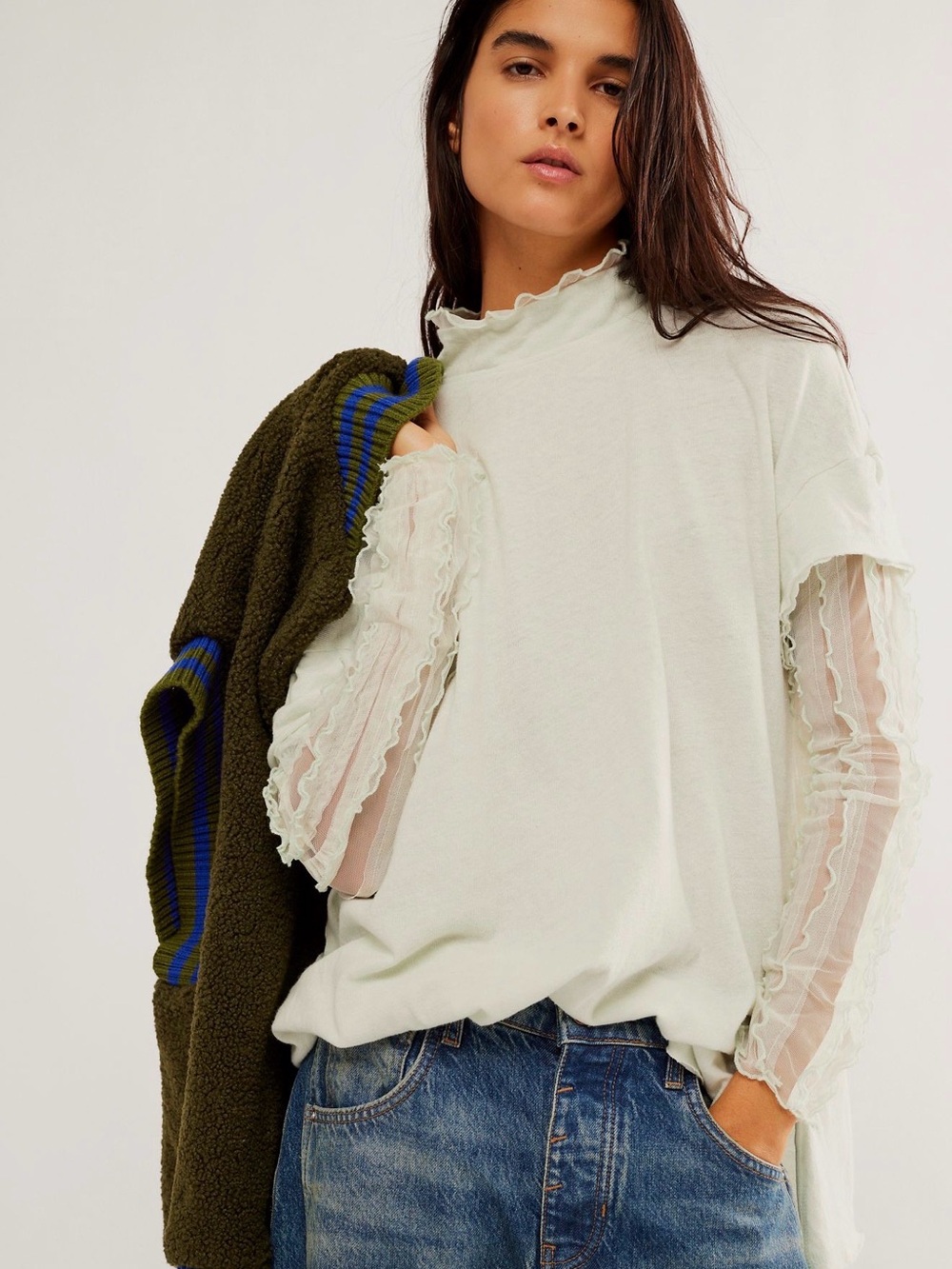Free People Mint Green On Your Sleeve Oversized Top